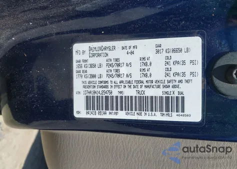 2004 Dodge Ram 1500 Slt/Laramie из США, поврежденный, VIN 1D7HA18N14J254750